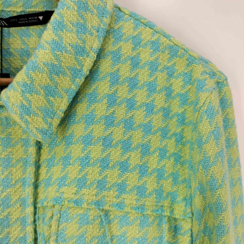 ザラ ZARA 千鳥格子 裾カットオフ クロップド シャツジャケット レディース import:L