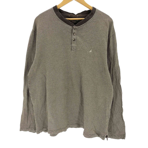ノーティカ NAUTICA 千鳥格子柄ヘンリーネック ワンポイント刺繍ロングスリーブTシャツ メンズ import:XL