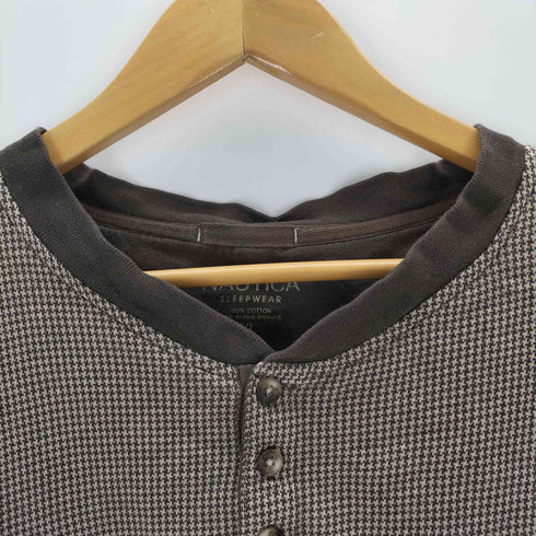 ノーティカ NAUTICA 千鳥格子柄ヘンリーネック ワンポイント刺繍ロングスリーブTシャツ メンズ import:XL