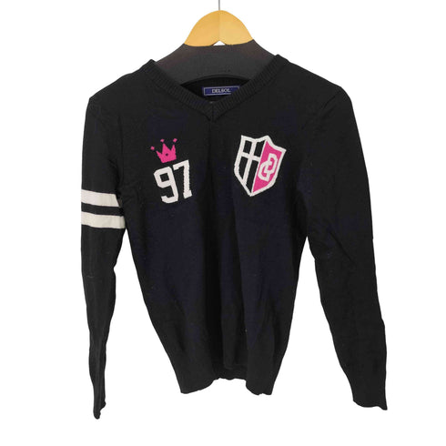 DELSOL Vネックロゴセーター レディース M