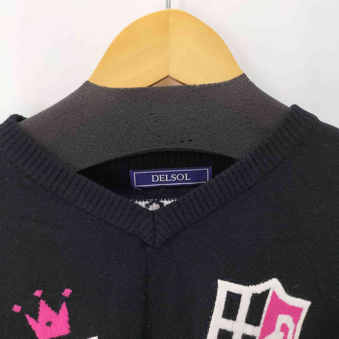 DELSOL Vネックロゴセーター レディース M