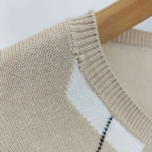 バーバリーロンドン BURBERRY LONDON ロゴ 刺繍 アーガイル柄 コットン ニット カーディガン レディース import:L