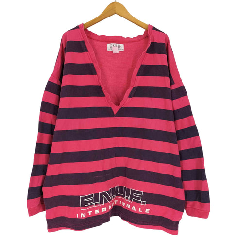 E.N.U.F. INTERNATIONALE 90S USA製 ロゴ プリント 製品染 スキッパー ボーダー スウェット メンズ import:L