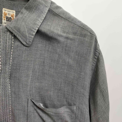 B.V.D 60S CONTINENTALE レーヨン 比翼 ステッチデザイン オープンカラー L/S シャツ メンズ import:L