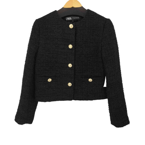 ザラ ZARA ノーカラーツイードジャケット レディース import:XS