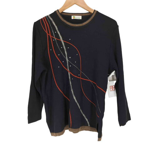 アイエスイッセイミヤケ I.S. ISSEY MIYAKE 80-90s ラインストーンデザイン サイドスリット ウールニットセーター レディース 9