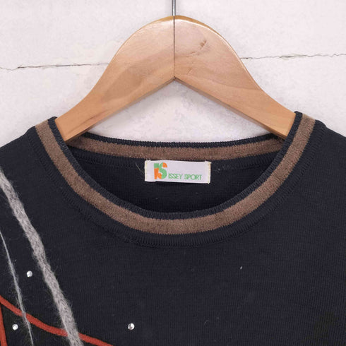 アイエスイッセイミヤケ I.S. ISSEY MIYAKE 80-90s ラインストーンデザイン サイドスリット ウールニットセーター レディース 9