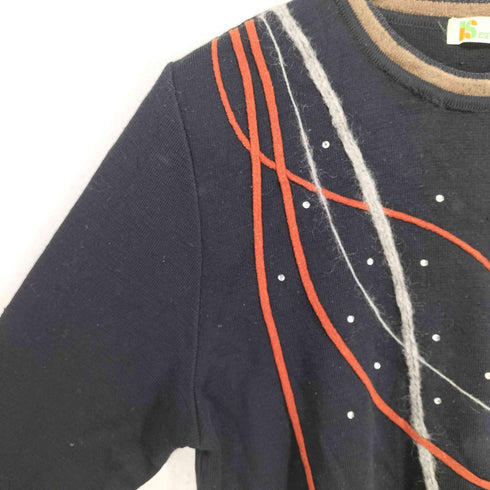 アイエスイッセイミヤケ I.S. ISSEY MIYAKE 80-90s ラインストーンデザイン サイドスリット ウールニットセーター レディース 9