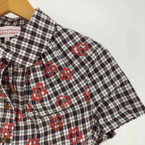 ヴィヴィアンウエストウッドレッドレーベル Vivienne Westwood RED LABEL オーブ ロゴ 刺繍 花柄プリント チェック シャツ ブラウス レディース US:0-2