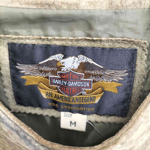 ハーレーダビッドソン HARLEY-DAVIDSON 韓国製 ピッグレザー カモ柄 ジップスリット 半袖Tシャツ カットソー メンズ M