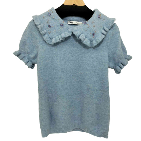 ザラ ZARA アルパカ混 フラワースパンコール S/S ニット レディース import:L