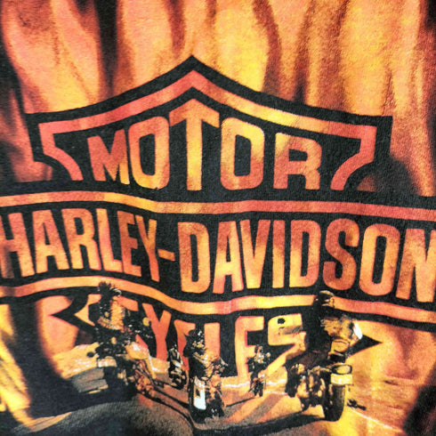 ハーレーダビッドソン HARLEY-DAVIDSON 00S USA製 コットン100 ファイアーパターン バックプリント ノースリーブ Tシャツ メンズ XL
