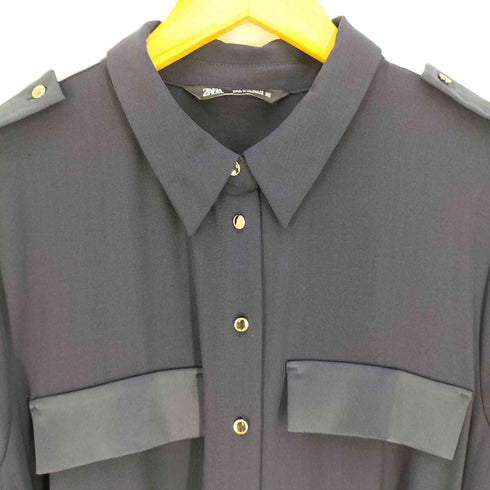 ザラ ZARA ミディ丈 ベルテッド シャツワンピース レディース import:L