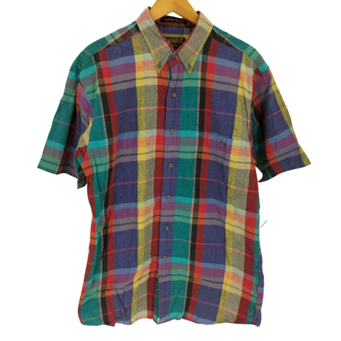 エディーバウアー Eddie Bauer 80-90S 黒タグ Superior Madras マルチカラー マドラスチェック B.D S/S シャツ メンズ import:M