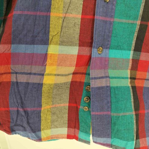 エディーバウアー Eddie Bauer 80-90S 黒タグ Superior Madras マルチカラー マドラスチェック B.D S/S シャツ メンズ import:M