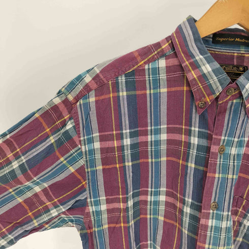 エディーバウアー Eddie Bauer 80-90S 黒タグ Superior Madras マドラスチェック B.D S/S シャツ メンズ import:M