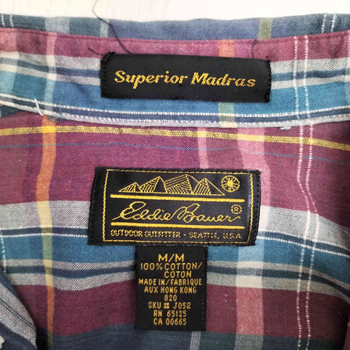 エディーバウアー Eddie Bauer 80-90S 黒タグ Superior Madras マドラスチェック B.D S/S シャツ メンズ import:M