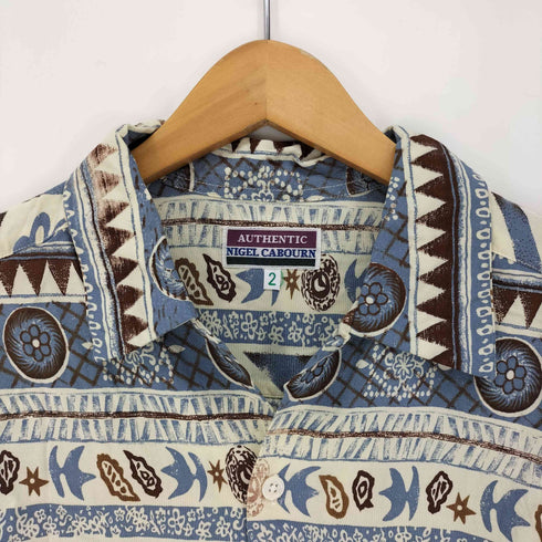 ナイジェルケーボン NIGEL CABOURN 90S AUTHENTIC 旧タグ ネイティブ 総柄 開襟 オープンカラー レーヨン アロハ シャツ メンズ 2