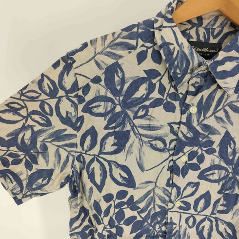 エディーバウアー Eddie Bauer 00S リーフ 総柄 リネン S/S アロハ シャツ メンズ import:XS