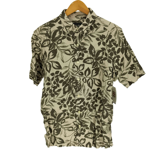 エディーバウアー Eddie Bauer 00S リーフ 総柄 リネン S/S アロハ シャツ メンズ import:XS
