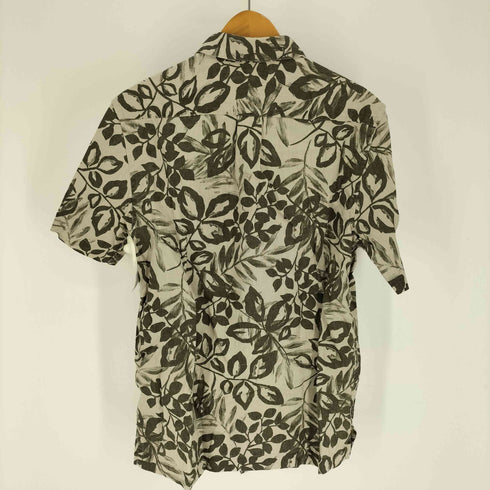 エディーバウアー Eddie Bauer 00S リーフ 総柄 リネン S/S アロハ シャツ メンズ import:XS
