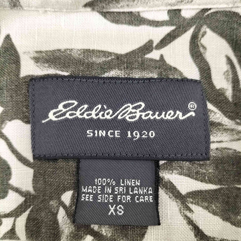 エディーバウアー Eddie Bauer 00S リーフ 総柄 リネン S/S アロハ シャツ メンズ import:XS