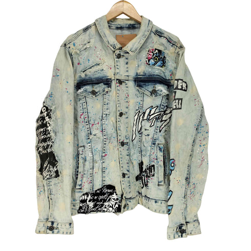 SMOKE RISE DNM バック刺繍ダメージ加工デニムジャケット メンズ L