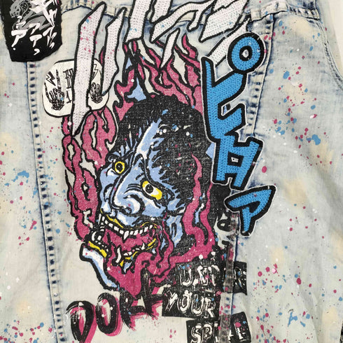 SMOKE RISE DNM バック刺繍ダメージ加工デニムジャケット メンズ L