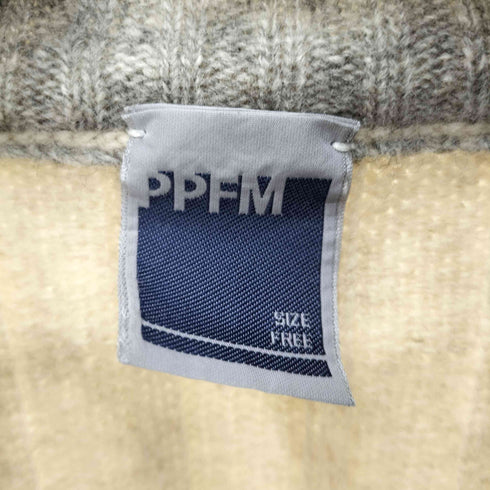 ピーピーエフエム PPFM 90-00S 凹凸 ストライプ ラムウール ジップアップ タートルネック ニット セーター メンズ FREE