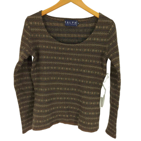 ラルフローレン RALPH LAUREN 香港製 総柄 ライン Uネック ウール ニット セーター レディース import:M
