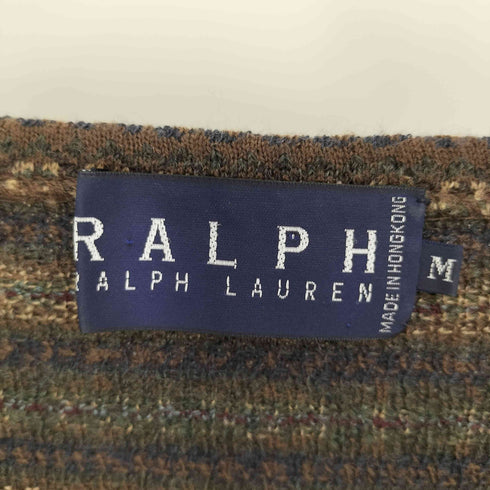 ラルフローレン RALPH LAUREN 香港製 総柄 ライン Uネック ウール ニット セーター レディース import:M