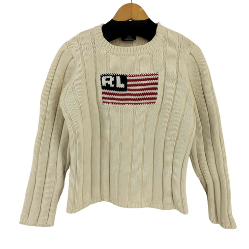 ポロジーンズカンパニーラルフローレン POLO JEANS COMPANY RALPH LAUREN 星条旗 ケーブルコットンニット レディース import:L