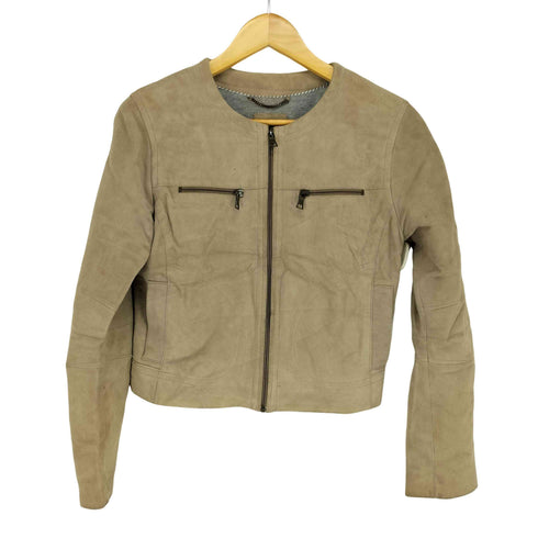 バナナリパブリック BANANA REPUBLIC GOAT ゴートスキン ノーカラースエードジャケット レディース M