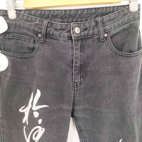 PLT ARCHIVE プリント ブーツカットデニムパンツ ブラック YKKジップ Y2K メンズ 28