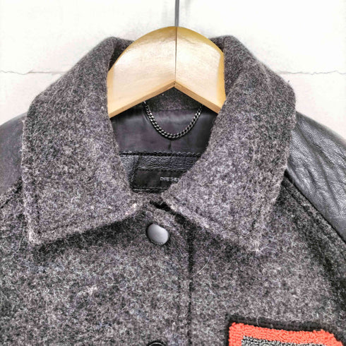 ディーゼル DIESEL ゴートレザースリーブ ウールメルトン ロゴパッチ スタジャン Y2K メンズ XS