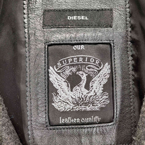 ディーゼル DIESEL ゴートレザースリーブ ウールメルトン ロゴパッチ スタジャン Y2K メンズ XS
