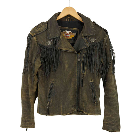 ハーレーダビッドソン HARLEY-DAVIDSON レザーフリンジ スウェードダブルライダースジャケット スタースタッズ メンズ import:S
