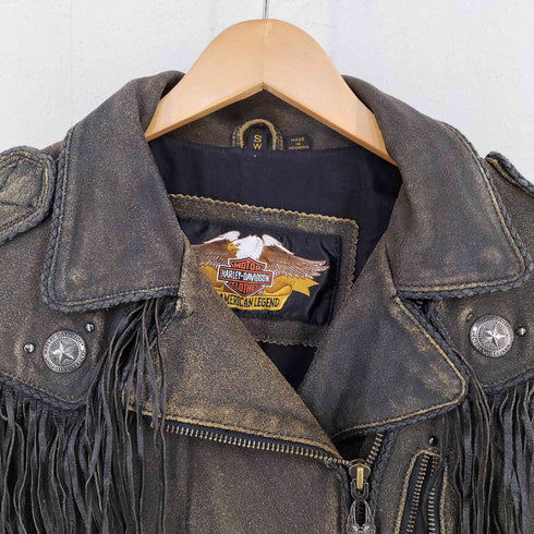 ハーレーダビッドソン HARLEY-DAVIDSON レザーフリンジ スウェードダブルライダースジャケット スタースタッズ メンズ import:S