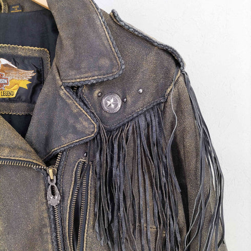 ハーレーダビッドソン HARLEY-DAVIDSON レザーフリンジ スウェードダブルライダースジャケット スタースタッズ メンズ import:S