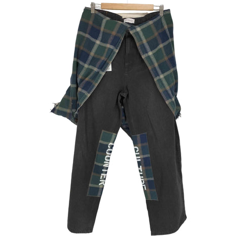 RESURRECTION13 チェックシャツ レイヤード バギーデニムパンツ import メンズ L