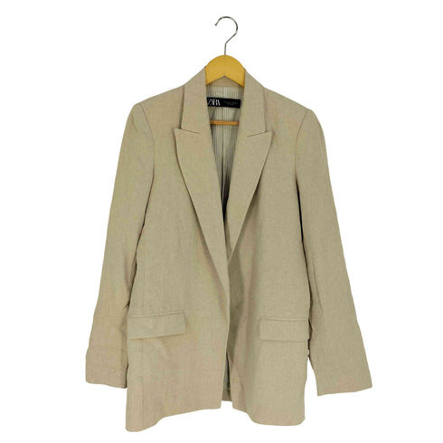 ザラ ZARA 裏地ストライプ リネンレーヨン ボタンレス テーラードジャケット レディース import:S