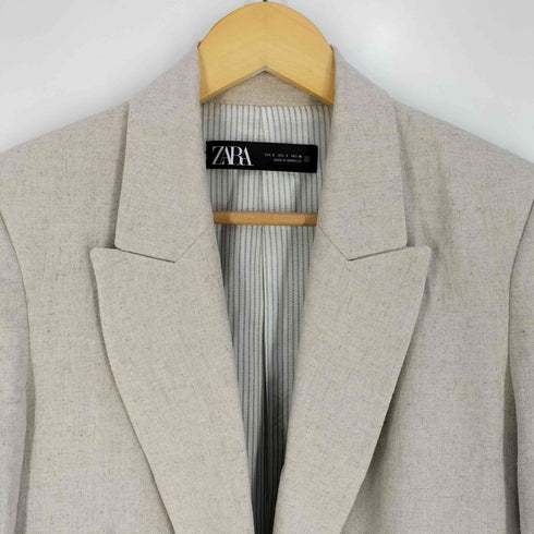 ザラ ZARA 裏地ストライプ リネンレーヨン ボタンレス テーラードジャケット レディース import:S