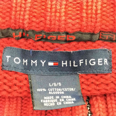トミーヒルフィガー TOMMY HILFIGER ヘビーウェイト ジップアップ リブ ハイネック コットン ニット セーター メンズ import:L