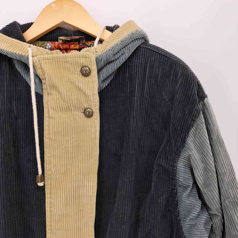 Suttles&Seawinds 切替 コーデュロイ フーデッド ロング ジャケット レディース