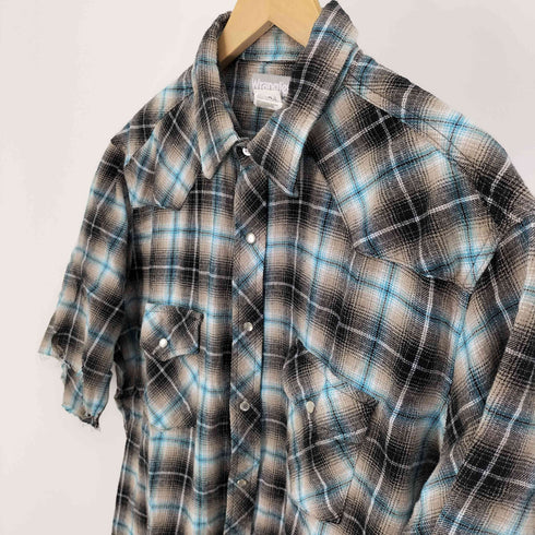 ラングラー Wrangler 90S WRANCHER SHIRT オンブレチェック スナップボタン ランチャー シャツ カットオフ メンズ import:XL