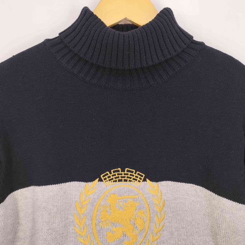 トミーヒルフィガー TOMMY HILFIGER ロゴ刺繍 エンブレム タートルネック コットン ニット メンズ import:L