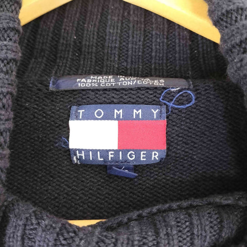 トミーヒルフィガー TOMMY HILFIGER ロゴ刺繍 エンブレム タートルネック コットン ニット メンズ import:L