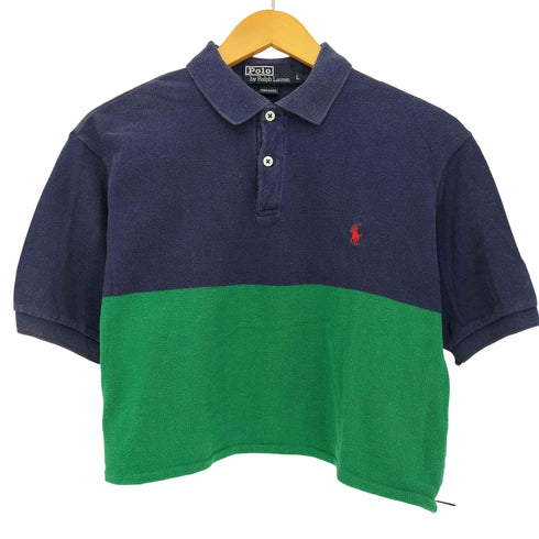 ポロバイラルフローレン Polo by RALPH LAUREN 90s USA製 ポニー刺繍 2トーン クロップドポロシャツ レディース import:L