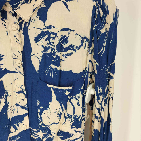 ザラ ZARA 総柄 ウエストベルト ハーフ ボタン レーヨン ミディ シャツ ワンピース レディース import:M