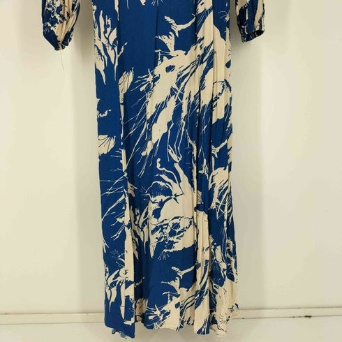 ザラ ZARA 総柄 ウエストベルト ハーフ ボタン レーヨン ミディ シャツ ワンピース レディース import:M